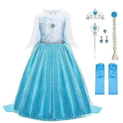 Image of URAQT Princess Dress, Costume with Crown Wand Gloves and Tiara, Costumes Dress Up Accessories for Girls, Kids Fancy Carnival Party Halloween Cosplay