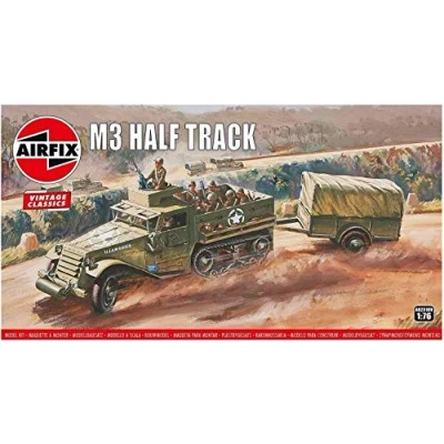 Image of Airfix Vintage Classics Set A02318V M3 Half Track Plastic Model Motor Vehicle Kits for Adults &amp; Children 8+, Includes 54 Pieces, Sprues Decals 1:76 Scale