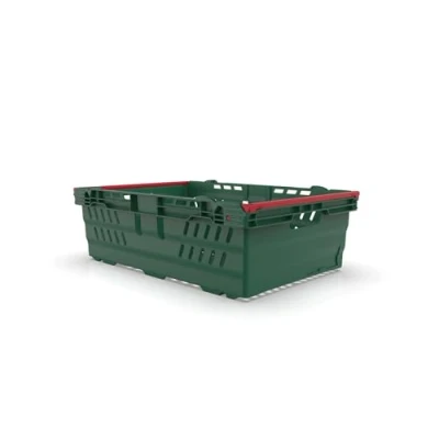 Image of HomeHQ 35 Litre Stacking Crate, Nesting Ventilated Plastic Bale Arm Supermarket &amp; Storage Crate (600x400x200mm) (GREEN)