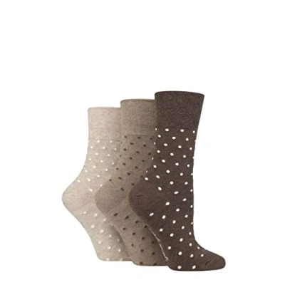 Image of Women&#039;s 3 Pair Gentle Grip Cotton Patterned and Striped Socks Digital Dots Brown / Neutral 4 8 Ladies