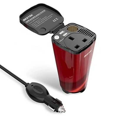 Image of BESTEK 200W Power Inverter DC 12V to AC 230V 240V 3 in 1 Car Charger Cigarette Lighter Socket + Plug Dual USB Charging Ports Voltage Converter
