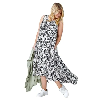 Image of Roman Curve Womens Leaf Print Midi Dress Black Size 18 UK