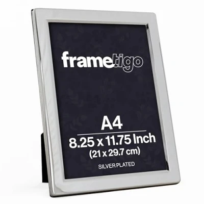 Image of Frametigo Silver Plated Flat Edge Photo Frame Fits (A4/8.25x11.75 (21x29.7cm))