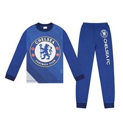 Image of Chelsea FC Official Football Gift Boys Sublimation Long Pyjamas 5 6 Years Blue