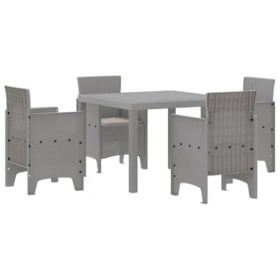 Image of vidaXL 5 Piece Garden Dining Set with Cushions Light Grey Poly Rattan