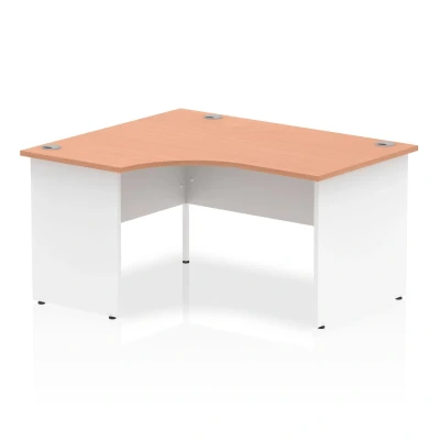 Image of Impulse 1400mm Left Crescent Desk Beech Top White Panel End Leg