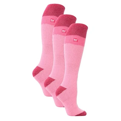 Image of HEAT HOLDERS 3 Pack Ladies Thermal Knee High Ski Socks WoMens Thick Winter 2.3 TOG Long Skiing (4 8, Light Pink/Raspberry)