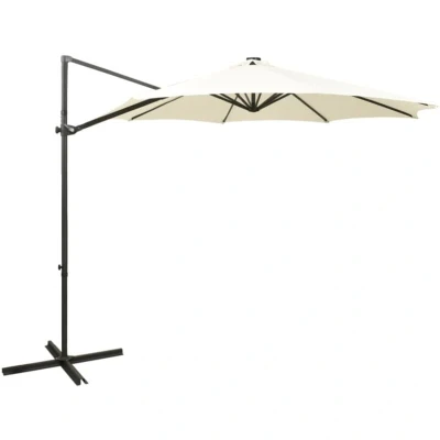 Image of vidaXL Cantilever Garden Parasol with Pole and LED Lights Sand 300 cm