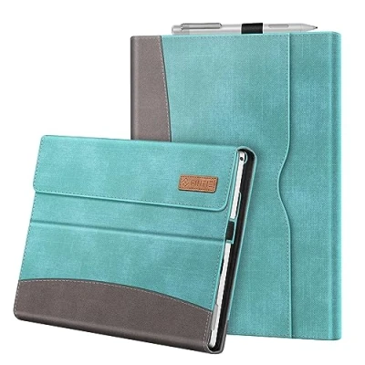 Image of FINTIE Case Compatible with Microsoft Surface Pro 7 Plus/Pro / 6 5 4 3, 12.3 inch Portfolio Business Cover Pocket, Type Keyboard, Turquoise
