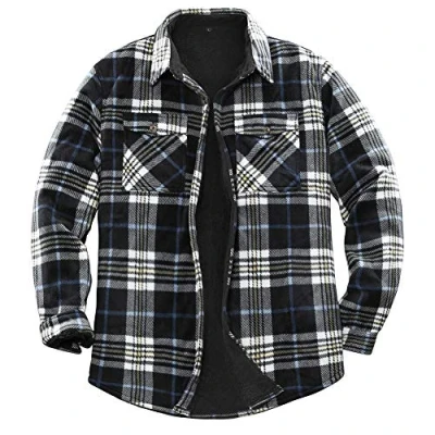 Image of ZENTHACE Men&#039;s Warm Sherpa Lined Fleece Plaid Flannel Shirt Jacket(All Lined) Navy/Beige S