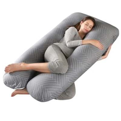 Image of SHANNA Pregnancy Pillow for Sleeping, U Shaped Full Body Pillows, Maternity Support Back, Hips, Legs Pregnant Women, With Washable Cover (Striped Gray)
