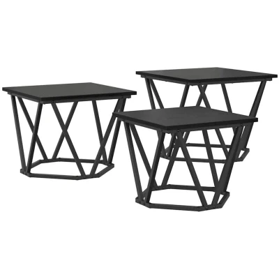 Image of vidaXL Side Tables 3 pcs Black Oak Engineered Wood