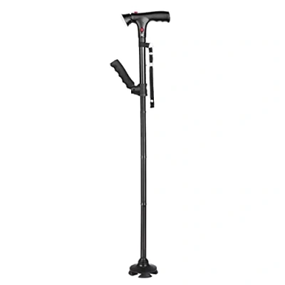 Image of LIXBD Collapsible Folding Cane LED Lightweight Adjustable Portable Hand Walking Stick with Alarm for Man Woman (Color : Black)