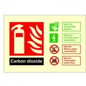 Image of Glow In The Dark Carbon Dioxide Fire Extinguisher ID Sign 150mm x 100mm Rigid Plastic