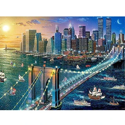 Image of Diamond Painting New York City Bridge 30x40cm/12*16in Full Drill DIY 5D Embroidery for Adults/Kids Large Size Crystal Rhinestone Cross Stitch Mosaic Canvas Wall Art Decoration