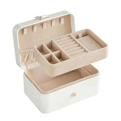 Image of SONGMICS Jewellery Box, 2 Layer Storage, 11 x 16 8 cm Travel Portable Case, Small, Spacious, for Larger Accessories, Gift Idea, Cloud White JBC166W01