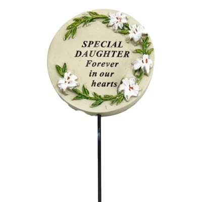 Image of Angraves Special Daughter Lily Flower Memorial Tribute Stick Graveside Grave Plaque Stake