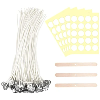 Image of Nivofu 100 Pcs Candle Wicks for Making Candles, Natural Long Pre Waxed Wick, with Base, DIY Kit, Wick Holder Sustainer (20cm)