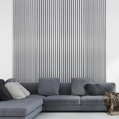 Image of Fuse Acoustic Wooden Wall Panel in Brushed Steel, 240cm x 60cm (3 Pack)