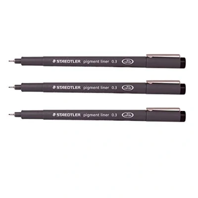Image of Staedtler 0.3 mm Pigment Liner Fineliner Sketching Drawing Drafting Pens Pack of 3