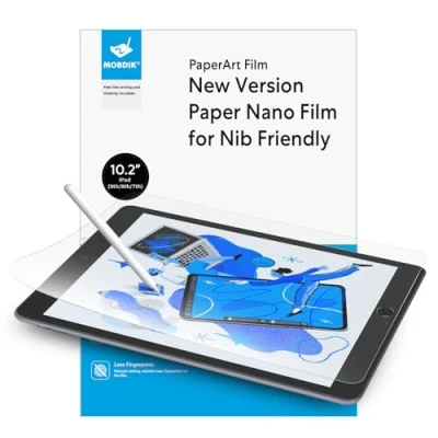 Image of MOBDIK 2 Pack Paper Screen Protector Compatible with iPad 9th/8th/7th Generation (10.2 Inch, 2021/2020/2019), Crafted for Natural Writing, Anti Glare Easy Installation Kit