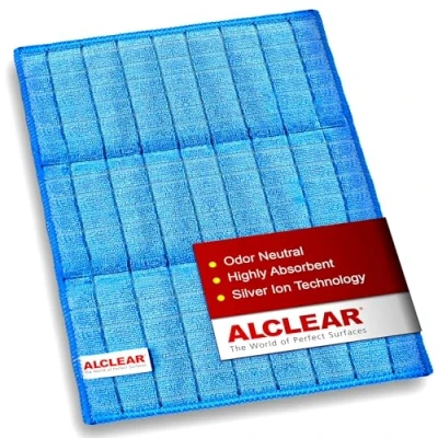 Image of ALCLEAR 950017 Antibacterial Ultra Microfibre Cloth, Dishcloth with Silver Ions, Blue, 17 x 23 cm, Kitchen Hygiene, for Dishes