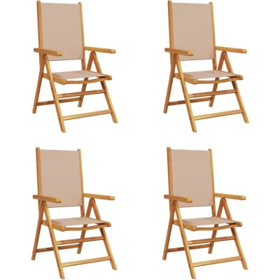 Image of vidaXL Reclining Garden Chairs 4 pcs Taupe Fabric and Solid Wood