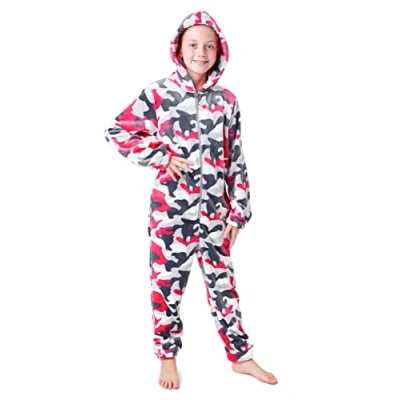 Image of CityComfort Onesies for Boys, Fluffy Fleece Pyjamas Kids and Teenage Boys Girls, Gaming Onesie, Camo Warm Winter PJs 7 14 Years (9 10 Years, Pink Camo)