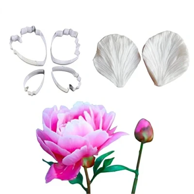 Image of Welink 6pcs/Set Large Peony Flower Veiner Silicone Mold Stainless Steel Cutter Handmade Fondant Mould Cake Decorating Tool