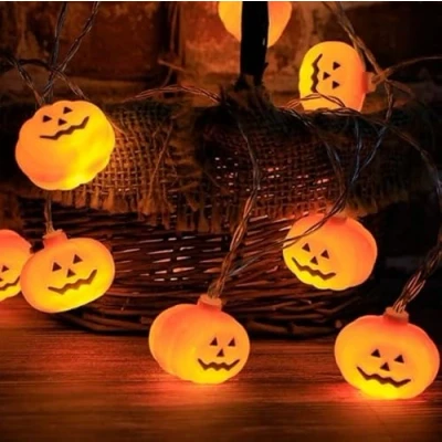 Image of Global Gizmos 46279 Halloween Pumpkin String Lights/Warm White LEDs/Outdoor Fairy Lights / IP44 Waterproof/Set of 10 Bulbs