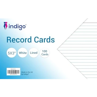 Image of indigo® White Lined Record Cards Pack of 100 5x3 Revision Flash