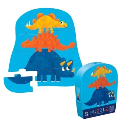 Image of Crocodile Creek Mini Floor Puzzle Dino Friends 12 Large Jigsaw Pieces for Kids Ages 2 Years and up Heavy Duty Box Storage Finished is 9 x