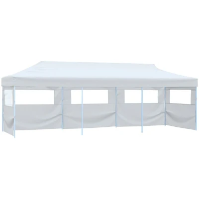 Image of vidaXL Folding Pop up Party Tent with 5 Sidewalls 3x9 m White