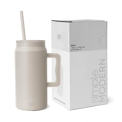 Image of Simple Modern Tumbler with Handle and Straw Insulated Stainless Steel Large Water Jug Gifts for Women Men Trek Collection 1480ml Almond Birch