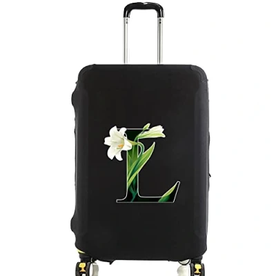 Image of initial letter Printed Design Travel Trolley Case Cover Protector Washable Suitcase Luggage Storage Covers for 18 28 inch (L (26 Luggage), Flower color L)