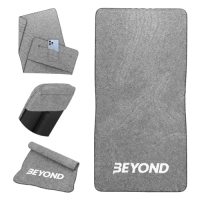 Image of Beyond Gym Towel with Zip Pocket Cotton, High Absorbent for Crossfit Weightlifting and Running Grey