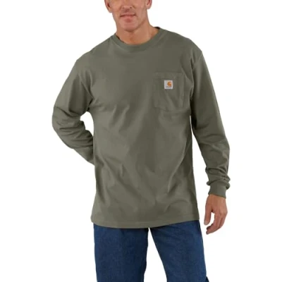Image of Carhartt Men&#039;s Loose Fit Heavyweight Long Sleeve Pocket T Shirt, Dusty Olive, Large