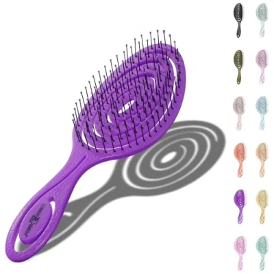 Image of CHIARA AMBRA Bio Friendly Detangling Hair Brush for Women, Men &amp; Children Straightening Brushes Straight, Curly Wet No Tugging Detangler Vegan Vent Hairbrush Plum