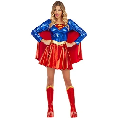 Image of Funidelia Sexy Supergirl costume OFFICIAL for woman size XS Kara Zor El, Superheroes, DC Comics Red Costumes adults fancy dress &amp; props Halloween, carnival parties