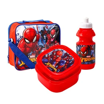 Image of Spiderman Insulated 3 Piece Lunch Bag, Sandwich Box &amp; Bottle Set for School Travel