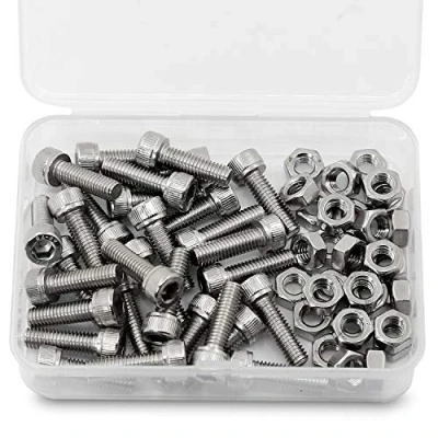 Image of M6 1.0 x 10mm 40PCS Socket Head Cap Screws Bolts and Nuts Set 304 Stainless Steel 18 8 Allen Drive