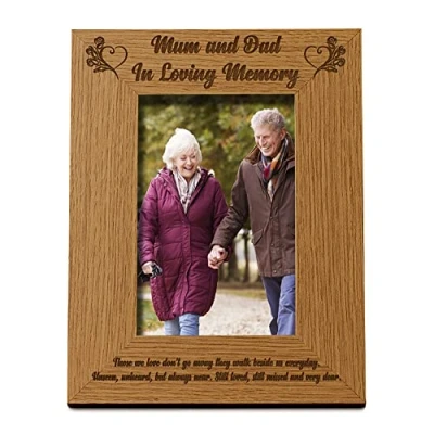 Image of ukgiftstoreonline Mum and Dad In Loving Memory Remembrance Portrait Wooden Photo Frame Gift (4 x 6 Inch)