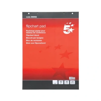 Image of Easy Tear Off Plain Flipchart Pad Perforated 40 Sheets A1 [Pack 5] + A Free Pen (1)