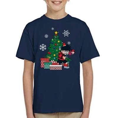 Image of Cloud City 7 Dennis The Menace Around Christmas Tree Kid&#039;s T Shirt Navy Blue