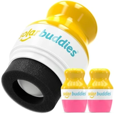 Image of Duo Pink Pack Of Solar Buddies Refillable Roll On Sponge Applicator for Kids, Adults, Families, Travel Size Holds 100ml Friendly Sunscreen, Suncream and Lotions