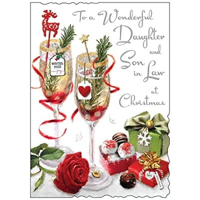 Image of Jonny Javelin Special Daughter And Son In Law At Christmas Card Champagne Glasses