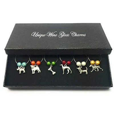 Image of Libby&#039;s Market Place Set of 6 Dog Lovers Design Wine Glass Charms with Gift Box
