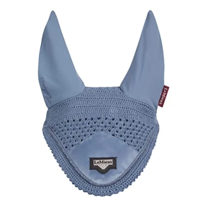 Image of LeMieux Loire Fly Hood for Horses Ice Blue Stylish Hand Knitted Crotchet Soft &amp; Stretchy Medium