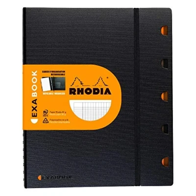 Image of RHODIA 132151C Exabook Black A4+ Refillable Organizer Notebook Large Seyès Tiles 160 Detachable Perf. 4 Holes Clairefontaine Paper 90g Polypro Cover (Plastic) Rhodiactive