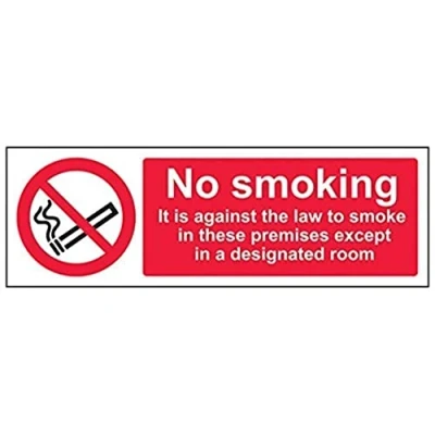 Image of V Safety No Smoking/Against The Law Prohibition Sign 300mm x 100mm Self Adhesive Vinyl
